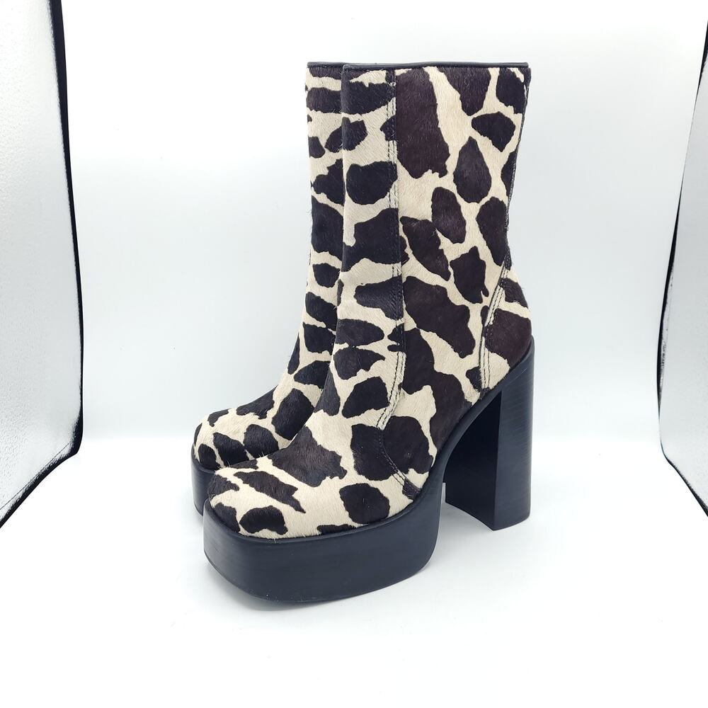 Steve Madden Dwane-C cow print calf hair platform boots women's size 7.5